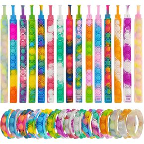 30 Pcs Pop Bracelet Bubble Fidget Toys for Party Favors, Hand Finger Silicone Wristband Bulk for Student Classroom Prizes, Goodie Bag Fillers Stuffers Birthday Christmas Valentine Gifts for Kid