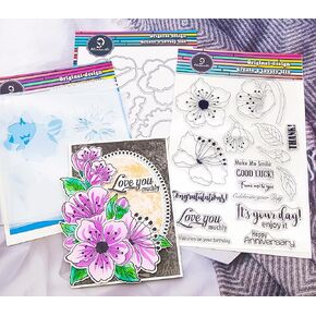 Alinacutle 1pc Cherry Flower Clear Stamps & 4pc Layering Stencil & 1set Coordination Frame Metal Cutting Die for Handmade Card Making Album Paper Craft Template
