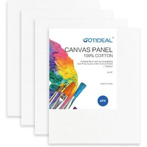 GOTIDEAL Canvas Boards for Painting, 8x10 inch Set of 4, Gesso Primed White Blank Canvases for Painting - 100% Cotton Art Supplies Canvas Panel for Acrylic Paint, Pouring, Oil Paint