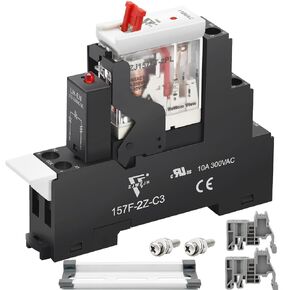 ZJWZJH 12 Amp Power Relay Switch 12V DC Relay Coil, 5 Pin SPDT 1NO 1NC with Test Button, LED Module Light, Socket Base, DIN Rail, UL Certification (5 Pin- 12A, DC 12V)