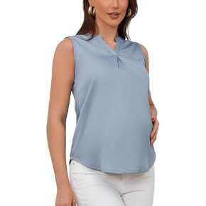 Bhome Maternity Tank Top V Neck Sleeveless Front Pleated Maternity Tshirt Loose Hem Top Pregnant Blouse