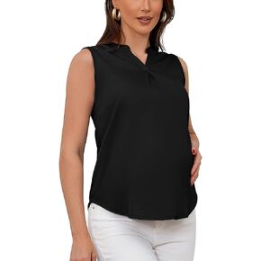 Bhome Maternity Tank Top V Neck Sleeveless Front Pleated Maternity Tshirt Loose Hem Top Pregnant Blouse