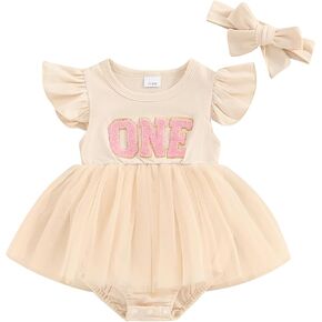 Ursobutegl Baby Girls My 1st Birthday Outfits One Romper Two/Three Tutu Skirt Ruffle Embroidery Letter Onesie Summer Clothes