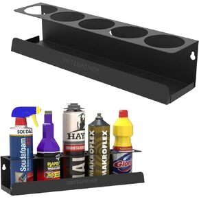 UNITEDPOWER 5 Aerosol Spray Can/Paper Towel Holder, Paint Bottle Storage Rack, Steel Wall Mount Shelf, Tool Organizer for Garage, Craft Workspace and Home
