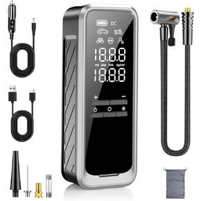KZKB Cordless Tire Inflator Portable Air Compressor, Tire Inflator 150 PSI and Tire Pressure Gauge Electric Air Pump with LED Light Quick Inflation for Car Tires/Motorcycle Tires/Bicycle Tires/Balls