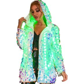 EVILD Women’s Sequins Party Bomber Jackets Long Sleeve Glitter Jacket with Hat Sparkly Bomber Blazers Casua Coat