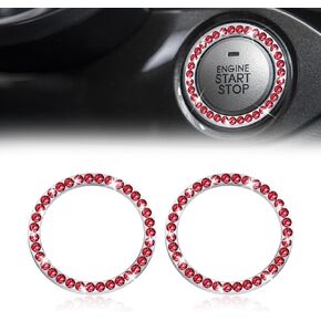 2 Pcs Crystal Rhinestone Car Engine Start Stop Decoration Ring, Push to Start Button Cover, Bling Car Accessories for Women, Key Lgnition Starter Knob Ring (Pink)