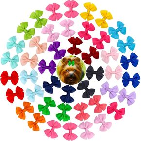 Solid Color Dog Bows Clips, Bulk 40pcs Dog Hair Bows with Metal Clips for Small Medium Dogs Ribbon Material, Mix Handmade Puppy Doggie Barrettes for Dog Hair Grooming Accessories