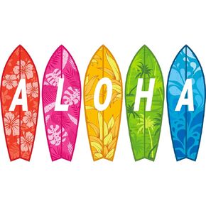 Kolldenn 5 Pcs 28" Tall Summer Aloha Surfboard Cut Outs Accents Set Paper Surfboard Beach Signs Cutouts Surfboard Wall Decor for Hawaii Tropical Pool Surf Party Classroom Bulletin Board Decorations