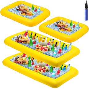 Leitee 4 Pcs Inflatable Ice Serving Bars Buffet Serving Tray Drink Cooler for Pool Party Inflatable Ice Tray Floating Food Drink Containers with Drain Plug and a Hand Pump, 2 Sizes in Kuwait