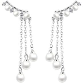 مستلزمات صناعة المجوهرات من SUKKCCNO أقراط متدلية من الفضة الإسترليني عيار 925 مع AAA قطع مستديرة مكعب زركونيا قطرة من لؤلؤ المياه العذبة المستزرعة أقراط متدلية للنساء هدية مجوهرات in Kuwait