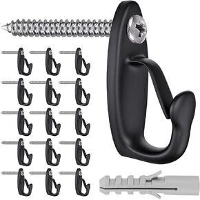 SELEWARE 15PCS Screw in Hooks for Hanging Outdoor String Lights, Windproof Christmas Light Hanger Hooks, Black Wall Hooks for Patio Gazebo Fence to Hang Party Fairy Wire Lights, Plants, Wind Chimes