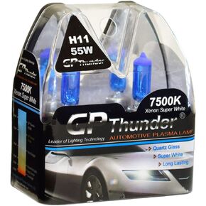 GP Thunder SGP75-H11 Super White 7500K 55W Xenon Quartz Light Bulb, (Pack of 2)