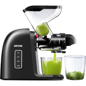 SiFENE Quiet Cold Press Juicer Machine, Wide 3.2-Inch Dual Feed Chute, Slow Masticating Juicer for Whole Large Fruits & Vegetables, Easy Clean, Anti-Clog Function (Black)