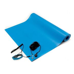 Bertech ESD Anti-Static Table Mat Kit, 18 In. x 30 In., Blue, Includes an ESD Wrist Strap and ESD Grounding Cord, MADE IN USA