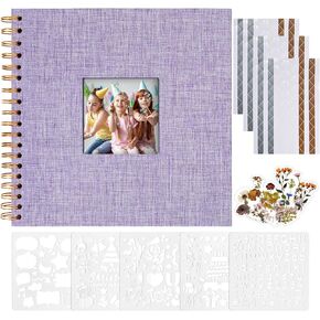 Vienrose 8x8 Inch Scrapbook DIY Small Hardcover Kraft White Pages Scrapbook Photo Album Linen Cover Scrap Book Photo Albums Scrapbooking Supplies Kit for Couple Family Wedding Travel