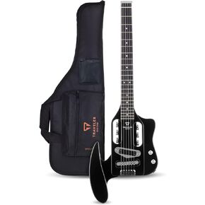 Traveler Guitar Speedster | Gloss Black 6-String Travel Electric Guitar | Portable Headless Guitar with Removable Arm Support | Full 24 3/4" Scale Mini Guitar | Travel Guitar and Gig Bag