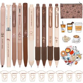 71 Pcs Cute Coffee Pens Bulk Aesthetic Stationery Supplies Gel Ink Pens Retractable 0.5mm Fine Point Black Ink Kawaii Smooth Writing for Coffee Office Home Supplies