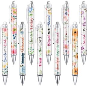 Tinlade 10 Pcs Christian Pens for Women Religious Ink Pens Easter Gifts Inspirational Quotes Bible Verse Ballpoint Funny Office Supplies for Women Men Coworker(Flower)