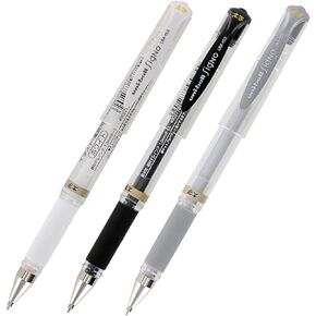 Uni-Ball Signo UM-153 Gel Ink Rollerball Pen, 1.0mm, Broad Point, White, Black and Silver Set of 3