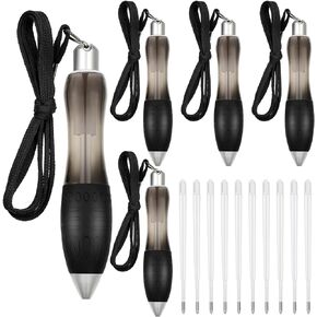 5 Big Fat Pens with 10 Blue Extra Refills Retractable Big Fat Ballpoint Pens Red Body Pens with Hanging Rope Handwriting Aids for Tremor, Arthritis, Parkinson (Black)