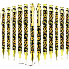 Yexiya 12 Pieces Sunflower Pens Ballpoint Pens Click Ball Pens Reusable Retractable Journaling Pens Sunflower Party Favors Black Ink Medium Point 1.0 mm Gift Pens for School Office Women and Men
