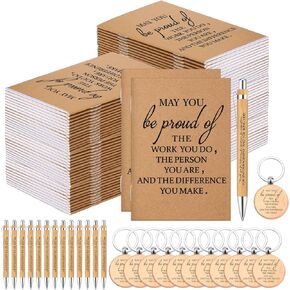 Kosiz 10 Sets Employee Appreciation Gift Bulk Inspirational Thank You Gifts Bulk for Coworkers May You Be Proud of The Work You Do Notebooks Motivational Bamboo Pens Keychains for Team Teacher Staff