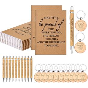 Kosiz 10 Sets Employee Appreciation Gift Bulk Inspirational Thank You Gifts Bulk for Coworkers May You Be Proud of The Work You Do Notebooks Motivational Bamboo Pens Keychains for Team Teacher Staff