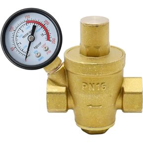 Water Pressure Regulator DN15 1/2" with Gauge Pressure Reducer Valve Adjustable Pressure Reducer for Most Tap Water Equipment (DN15 1/2inch)