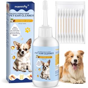 هافينفلاي منظف الأذن للكلاب والقطط، 4 أوقية. - قطرات لطيفة للعناية بالأذن، وتخفيف الحكة، وتلطيف الالتهاب، وإزالة الشمع، والرائحة. تتضمن 10 مسحات قطنية in Kuwait