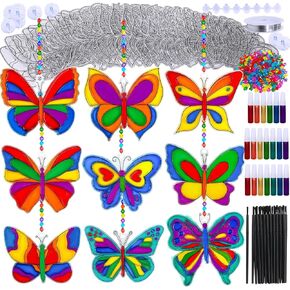 Winlyn 27 Sets Butterfly Suncatchers Ornaments Decorations DIY Window Paint Art Suncatchers Butterfly Suncatchers Painting Craft Kits for Kids Classroom Spring Easter Party Activities Art project