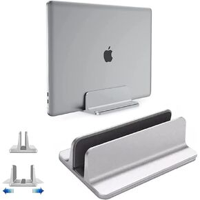 Acrebow Vertical Laptop Stand Holder, Desktop Aluminum Stand for MacBook with Adjustable Dock Size, Fits All MacBook, Surface, Chromebook and Gaming Laptops (Up to 17.3 inches), Silver