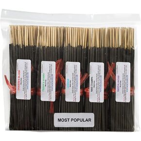 5 Most Popular 7'' Incense Sticks - Variety Set 500 Pack - 11 inch - 5 Bundles 100 Sticks Per Fragrance Scent. Dragon Blood - Frank & Myrrh - Nag Champa - Jasmine - Sandalwood. Guarantee 100% Pure