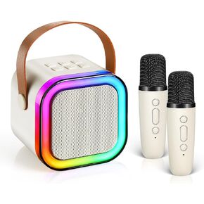 Mini Karaoke Machine, Portable Bluetooth Speaker Led Lights with 2 Wireless Microphones Karaoke Christmas Kids Toys Gifts for Girls 4, 5, 6, 7, 8, 9, 10 +Year Old