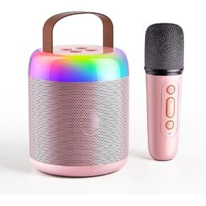 FOJELD Mini Karaoke Machine for Kids - Portable Bluetooth Speaker with Wireless Microphones, Gift for Girls Toys 4, 5, 6, 7, 8, 10, 12+ Years Old Birthday Family Home Party(Y2-Pink-1 Mic)