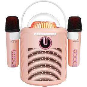 WinBridge Karaoke Machine for Kids Adults,Portable Bluetooth Speaker with Two Wireless Microphone,Mini Karaoke Machine with High Battery 4000mAh, Christmas Birthday Gifts for Girls Ages 4+ Year Rose