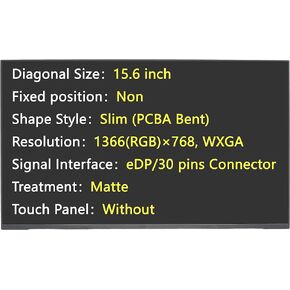 JHK JIEHONGKE New Screen Replacement for B156XTN08.2,eDP 30 Pins 1366(RGB)×768 WXGA Matte LCD LED Display