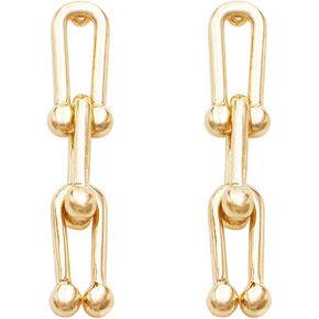 Rosemarie & Jubalee Women's Sleek Gold Tone Hardware U Link With Ball Chain Hypoallergenic Post Earrings, 1.5"