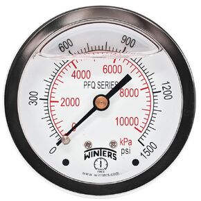 Winters 2-1/2" Dial Size, Liquid Filled Industrial Pressure Gauge, Brass Internals, 304 Stainless Steel Case, Single Scale 0-300 psi, 1.5% Acc, 1/4" NPT Back Mount, Glycerin Filled Pressure Gauge