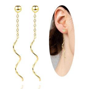 Spiral Threader Earrings, 925 Sterling Silver Handmade Long Pull Through Earrings for Teen Girls Twisted Linear Drop Dangle Earrings for Women Trendy Gifts