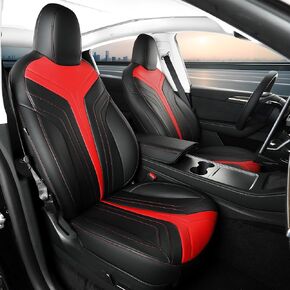 FREESOO Tesla Model Y Seat Covers 2024 2023 2022 2021 2020 Car Seat Cover Full Set Slip-on Accessories Black Red