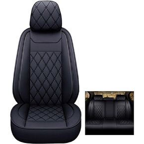 frperce Leather Car Seat Covers Full Set Car Seat Cushion Covers Protector Compatible with 2007-2021 Silverado GMC Sierra 1500（Black）