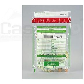 100 Cashier Depot Tamper Evident Bank Deposit Bags, 9" x 12" Clear, Serialized Numbering, Barcode, Press & Seal Void Closure Tape
