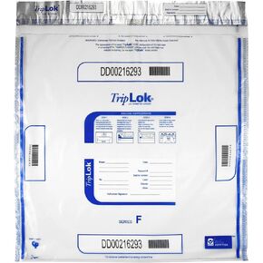 ControlTek TripLok مقاس 20 بوصة × 20 بوصة، شفاف، 50 كيسًا، أكياس إيداع واضحة للتعامل مع النقود والأشياء الثمينة، حبر حساس للرطوبة والحرارة والباردة، إيصال تمزيق + رموز شريطية كبيرة 585064