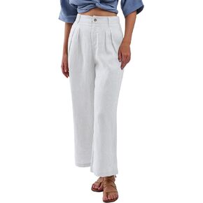 Amazhiyu Women's 100% Linen Summer High-Waisted Wide Leg Pants with Pockets