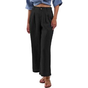 Amazhiyu Women's 100% Linen Summer High-Waisted Wide Leg Pants with Pockets