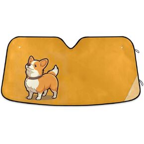Kigai Cute Corgi Orange Car Sun Shade Windshield, Foldable Windshield Cover Sun Shade, Heat and UV Resistant Car Front Window Sunshade, Suitable for Most Cars, Trucks, SUV, 55x27.6 in
