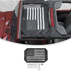 Linskip Mesh Sun Shade Top Compatible with 2007-2017 Jeep Wrangler JK JKU 2/4Door, Freedom Panel Sunshade Bikini Top for Jeep Wrangler JK Accessories(Black-Blocks UV)