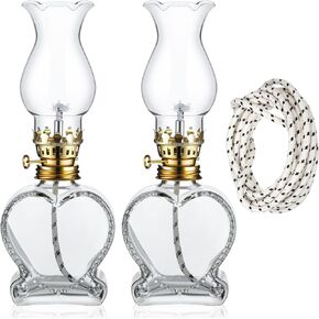 Yexiya 2 Pieces Rustic Oil Lamp Lantern Large Classic Kerosene Lamp Vintage Glass Kerosene Lamp Chamber Oil Lamps with 6.6 ft Extra Oil Lamp Wick for Indoor Use Home Decor Lighting (Classic)