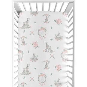 Sweet Jojo Designs Blush Pink and Grey Woodland Boho Dream Catcher Arrow Girl Baby or Toddler Nursery Fitted Crib Sheet for Gray Bunny Floral Collection - Watercolor Rose Flower